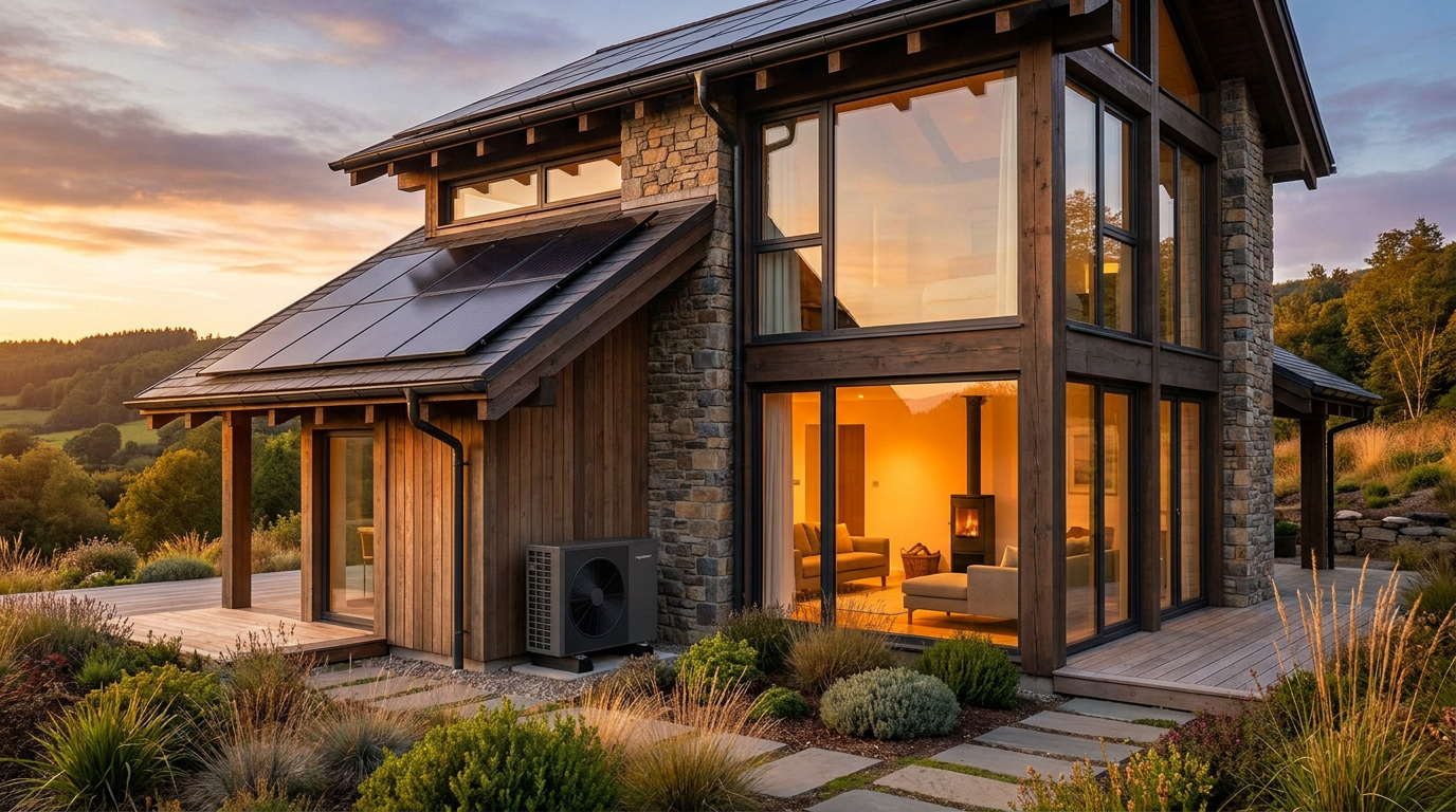 du21bq48 maison moderne et ecologique au coucher du soleil